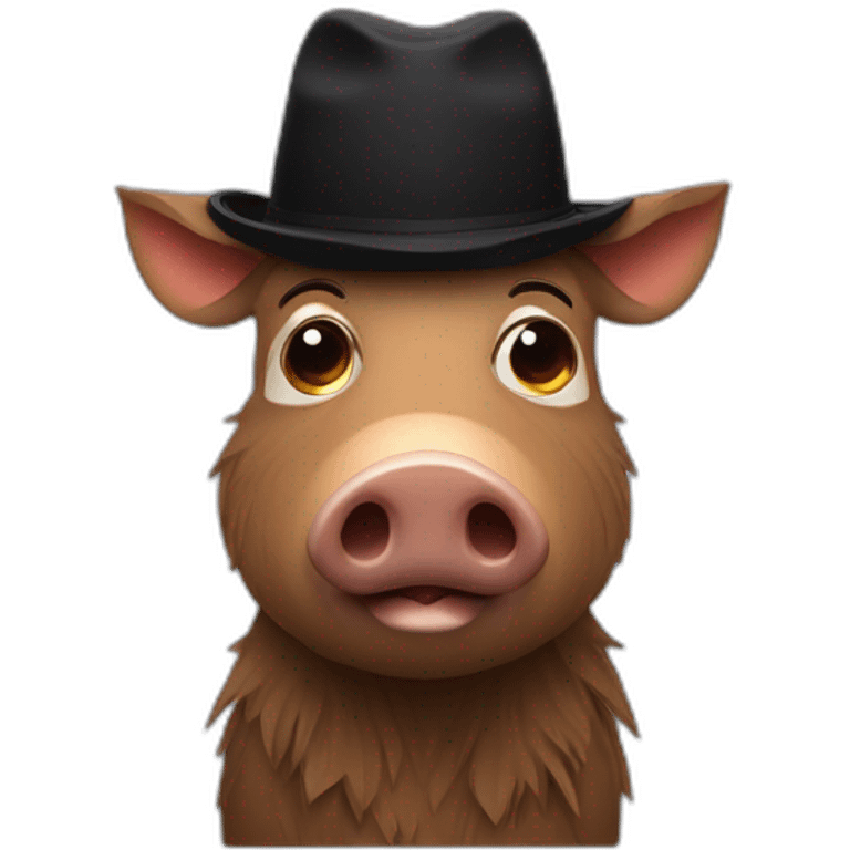 fullface wild brown boar tired of life with stubble with a black winter hat emoji