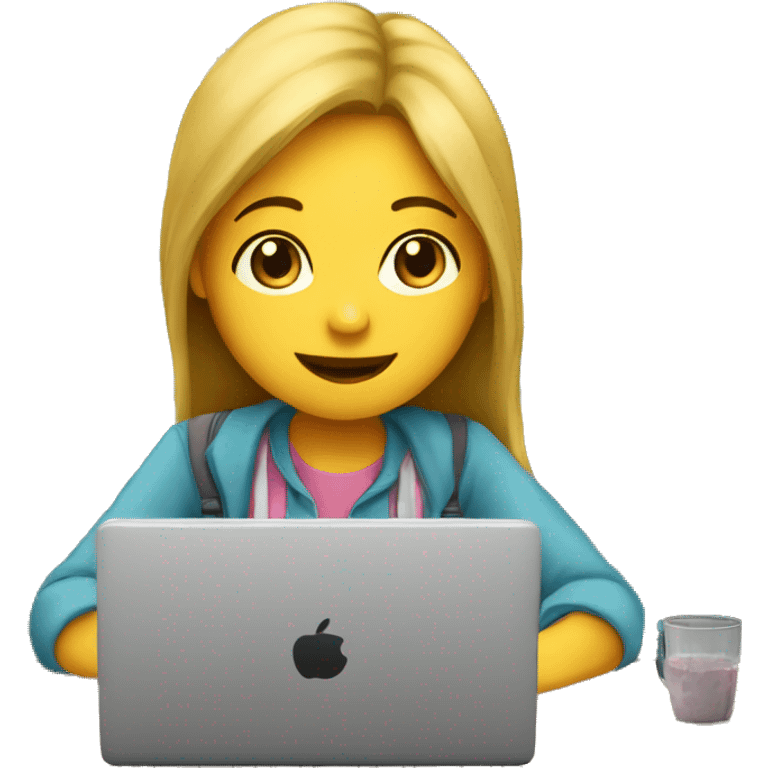 a girl in front of laptop doing lessons emoji