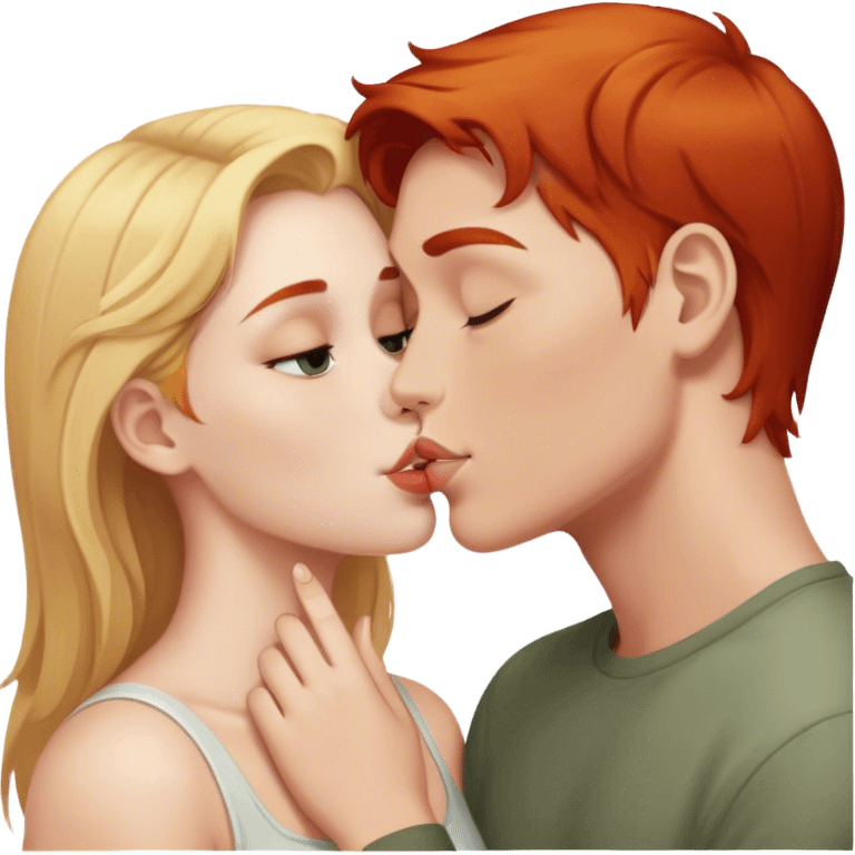 Blonde girl kissing redhead boy  emoji