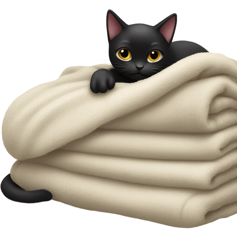 Black cat making biscuits on a blanket emoji