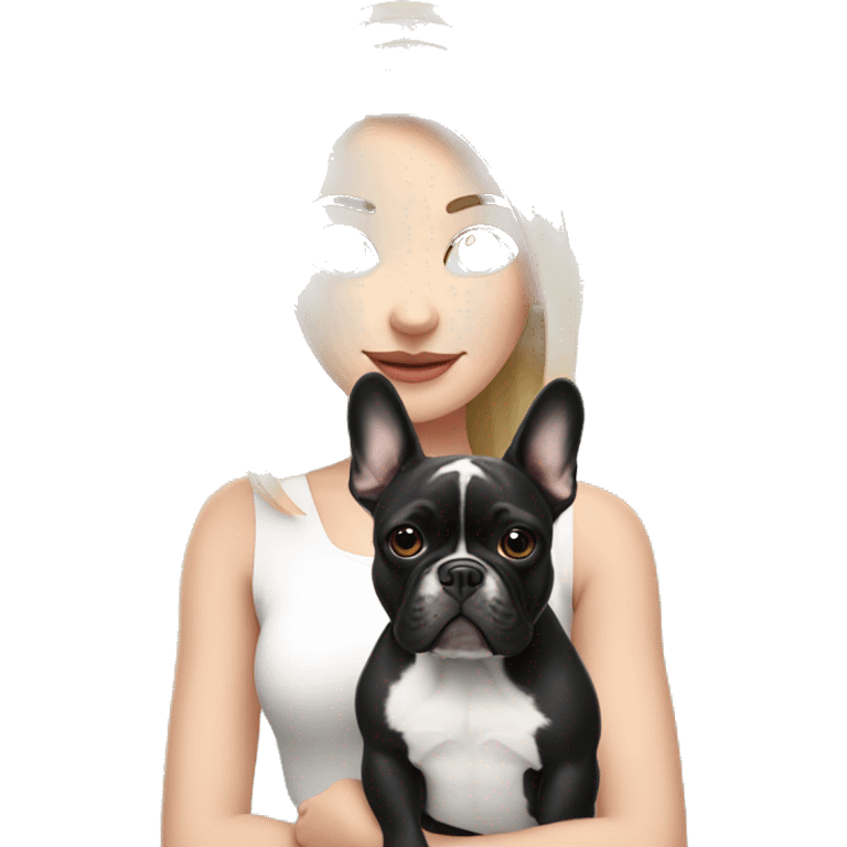 Blonde girl with black/white French bulldog emoji