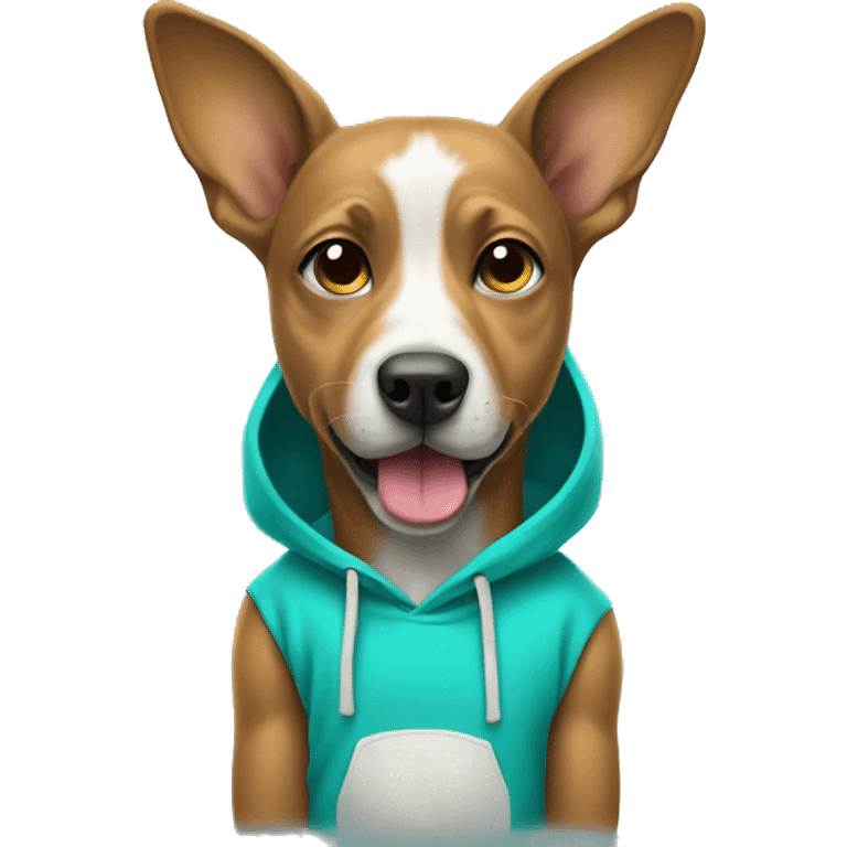 Dog wearing a turquoise hoodie emoji