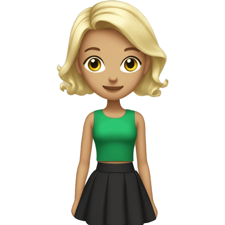 girl with earrings black skirt blonde hair and green top  emoji