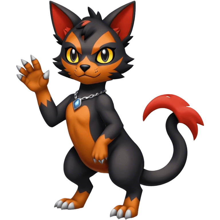 Cool edgy Torracat-Houndour-Litten-Digimon, full body emoji