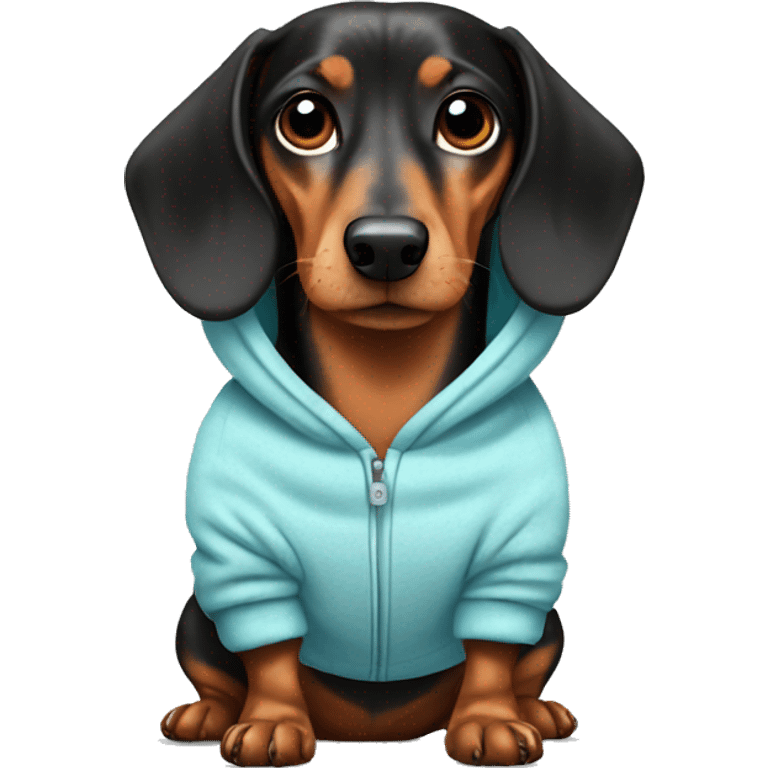 Dachshund wearing a onesie emoji