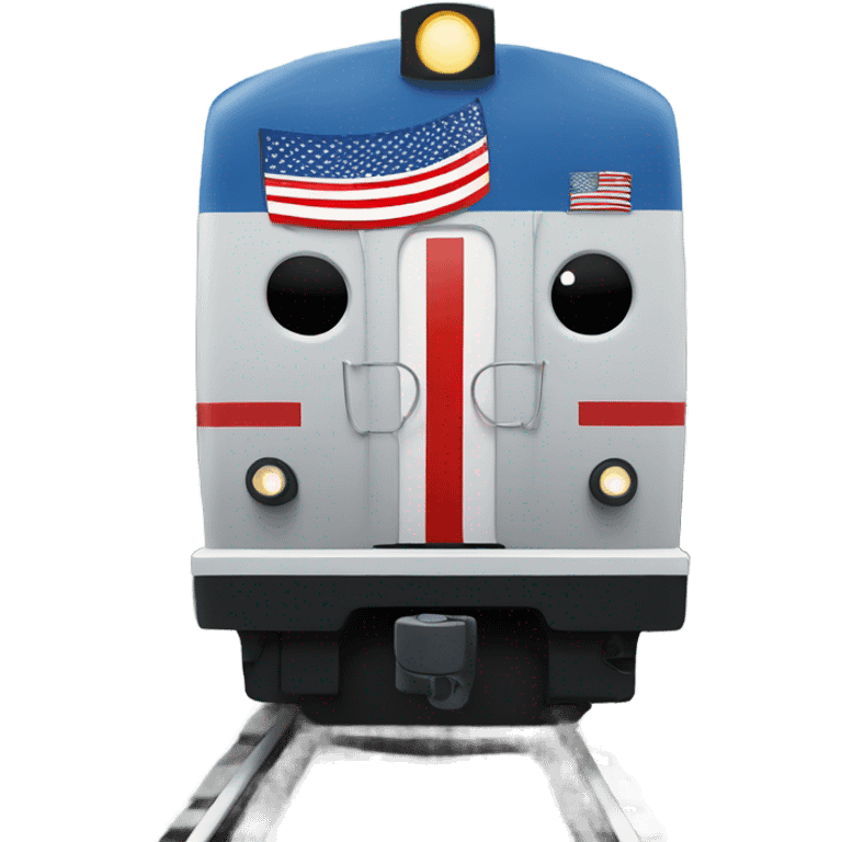 Thomas in a train body wearing a suit with an American flag pin on it emoji