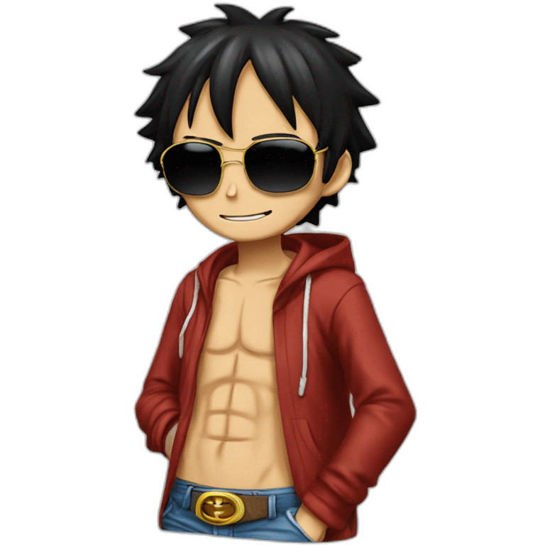 Luffy of one piece with sunglasses and hoodie  emoji