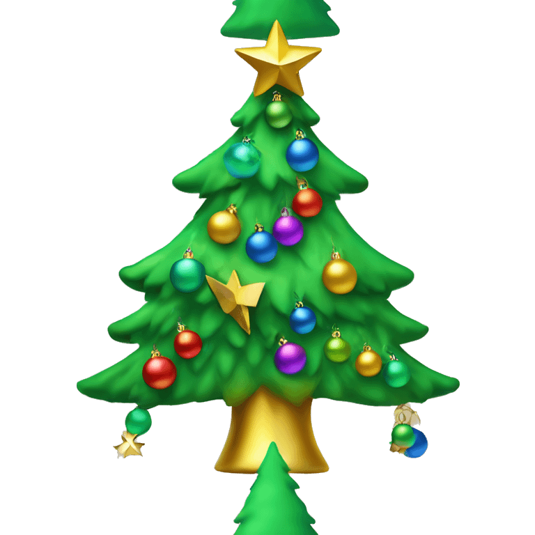 Green Christmas tree with rainbow baubles and gold star on top emoji