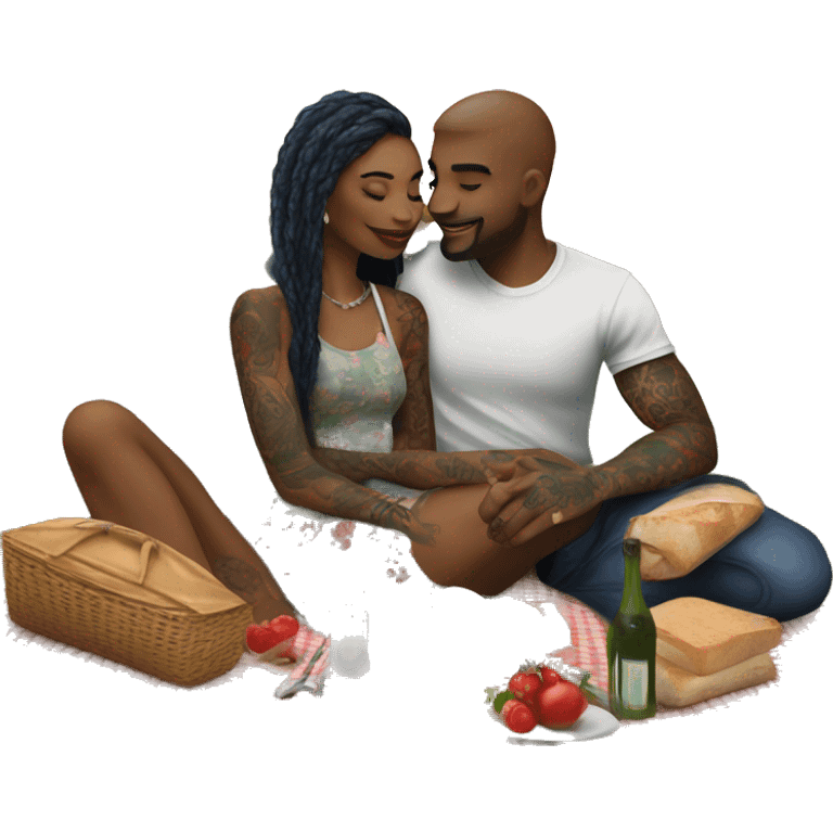 Romantic picnic date for beautiful tattooed couple emoji