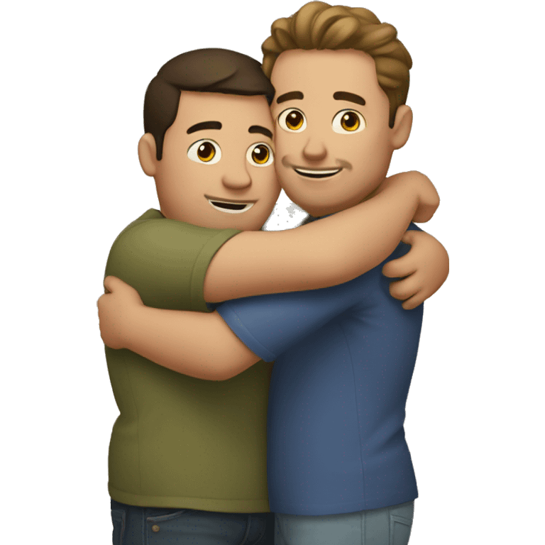 Two normal sized guy hugging a chubby guy  emoji