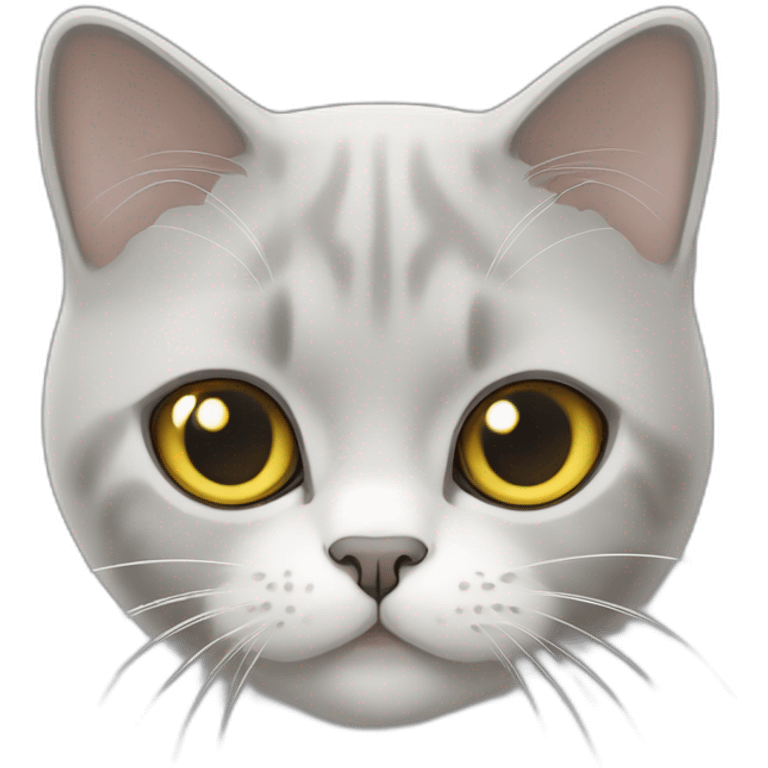 A british shorthair cat in light grey, white and beige with a white bless and with yellow eyes emoji