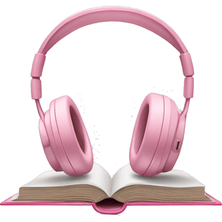 Light pink headphones laying on a closed light pink book emoji