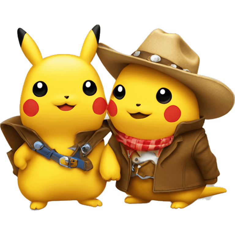 Two pikachus facing each other with cowboy hats on emoji