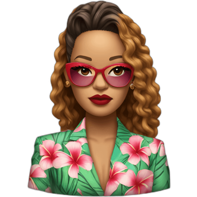 rihanna wearing a hawaii suit hyperrealistic emoji