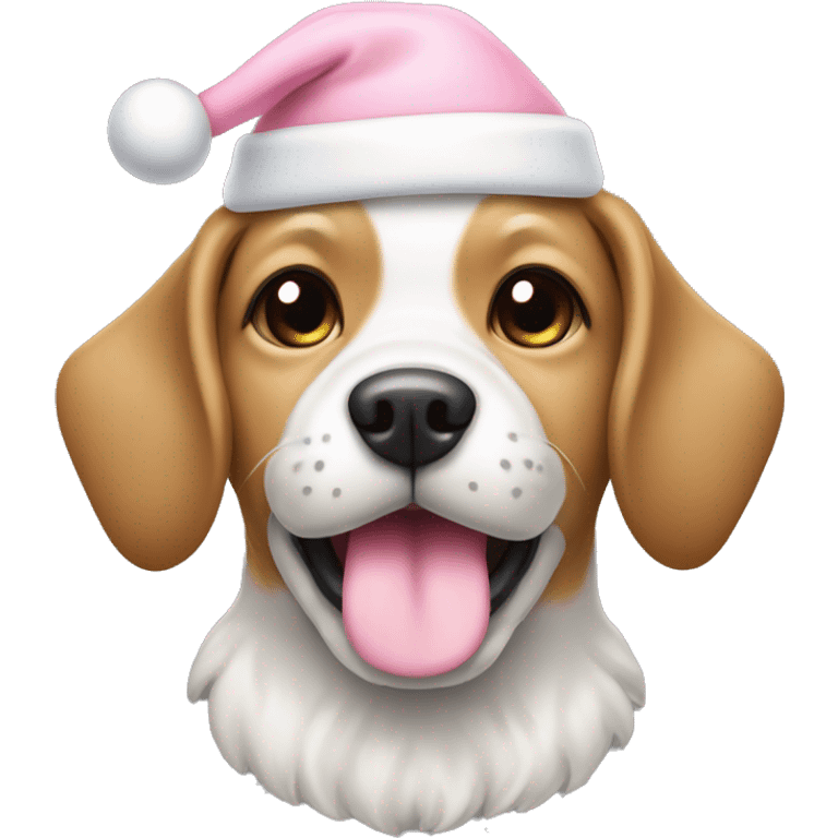 Dog with light pink Christmas hat and white bone in mouth emoji