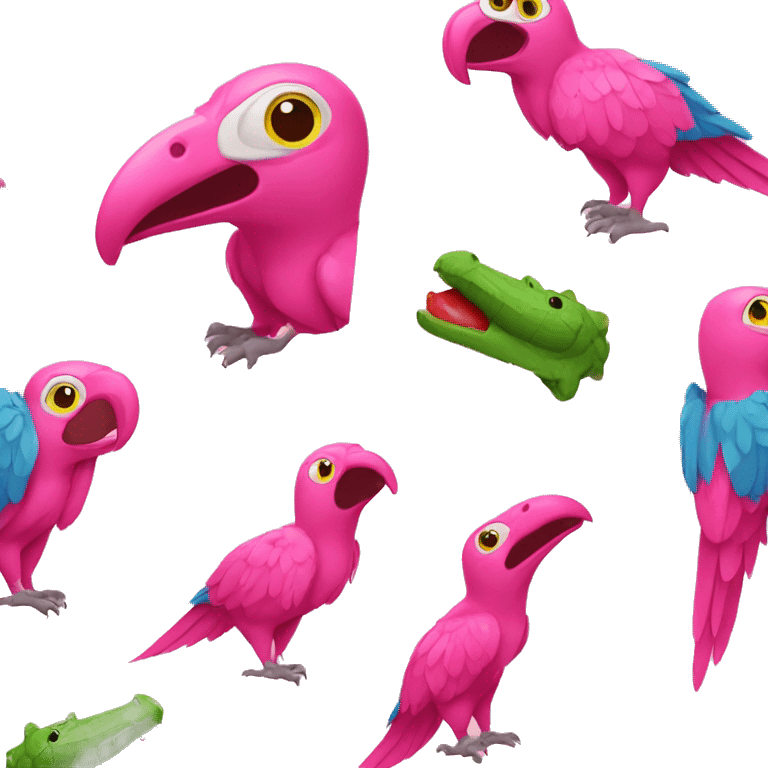 Pink parrot eating pink crocodile emoji