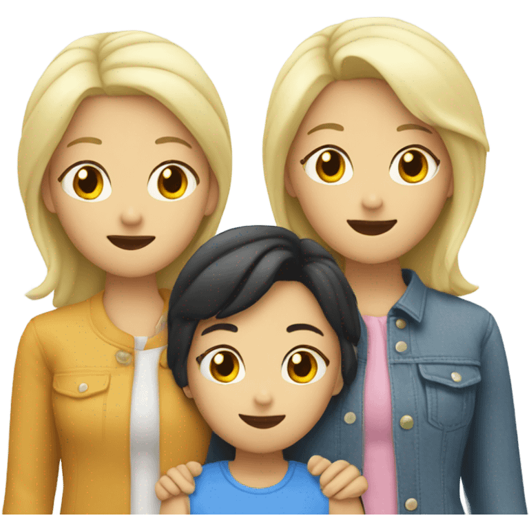 lesbian family with two asian girls two blonde girls emoji