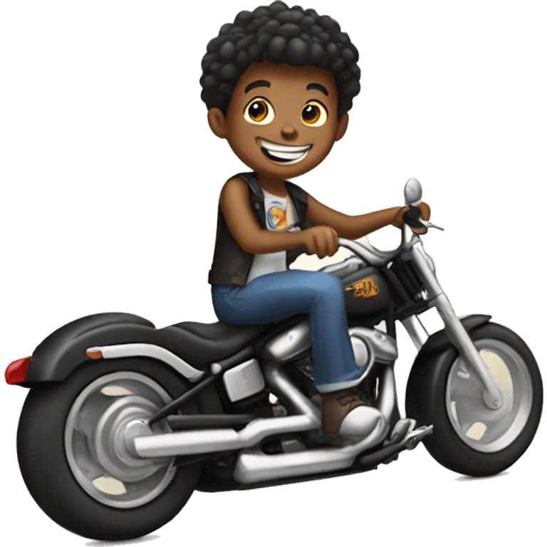 smiling boy on a Harley emoji