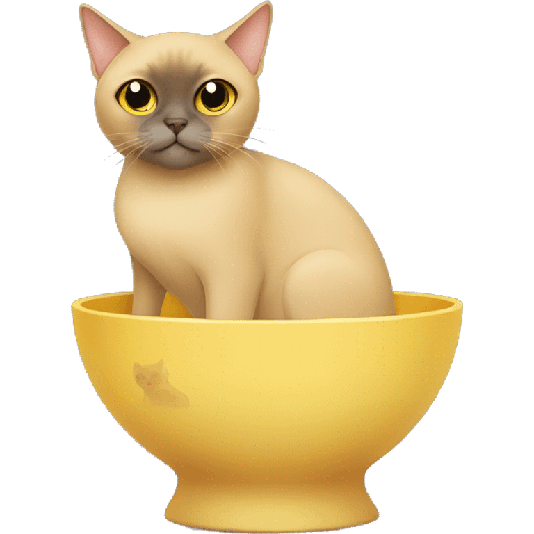 burmese cat sitting next to small yellow bowl emoji