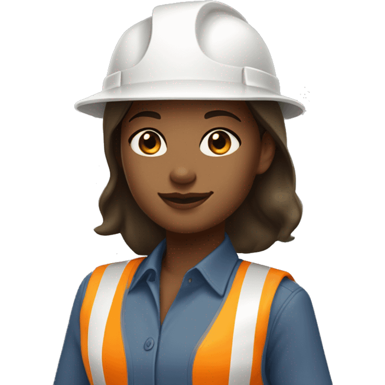 Light Brown girl with white construction hat wearing construction uniform headshot with dark brown hair emoji