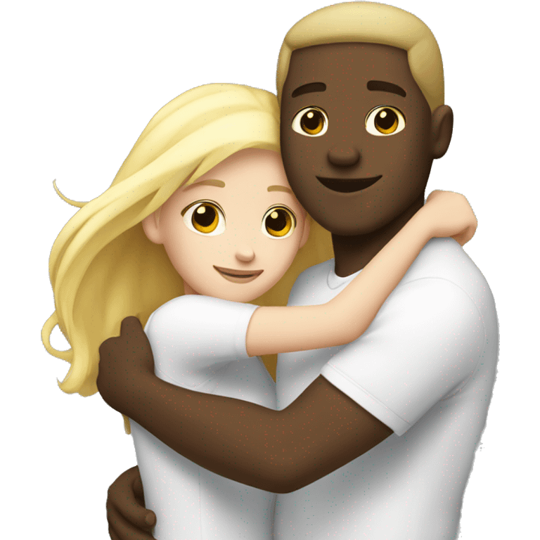 Black guy and white blond girl hug emoji