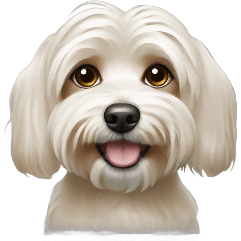 A havanese dog,that’s mostly cream,with a bit of light brown on the ears emoji