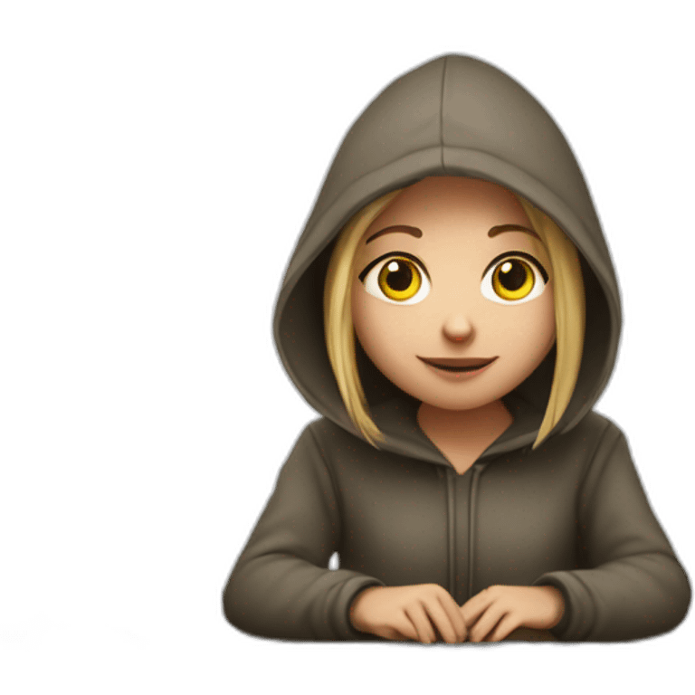 White Young girl with a hood behind his computer emoji