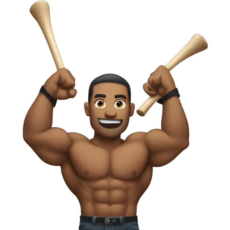 Pumped biceps holding a pair of drum sticks emoji