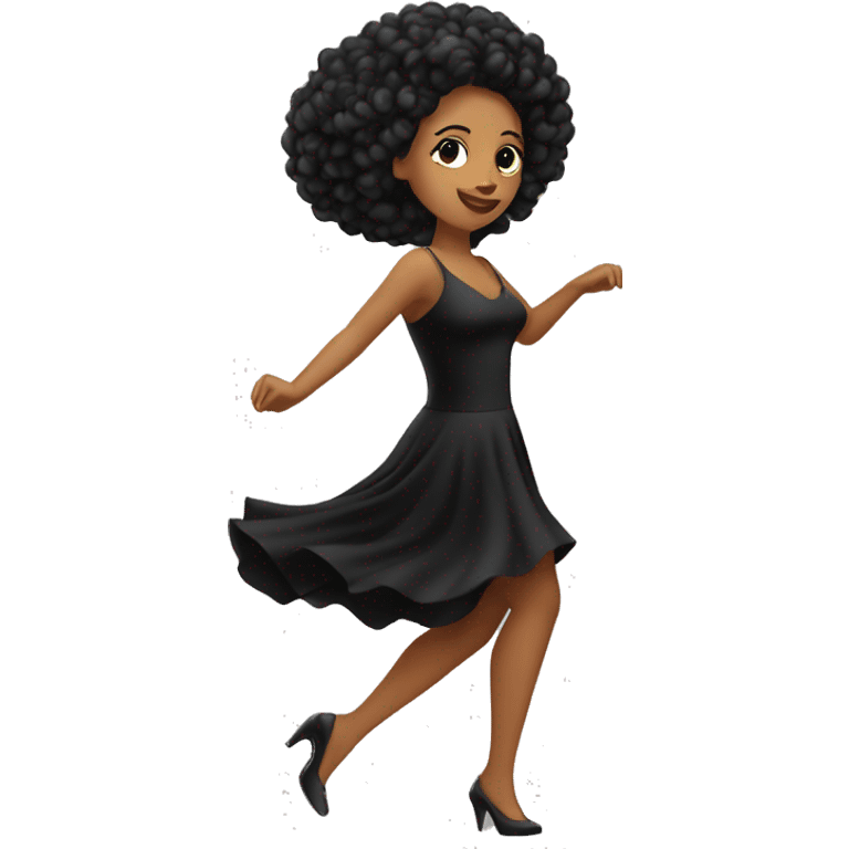 Mujer blanca con un vestido negro y cabello largo bailando salsa  emoji