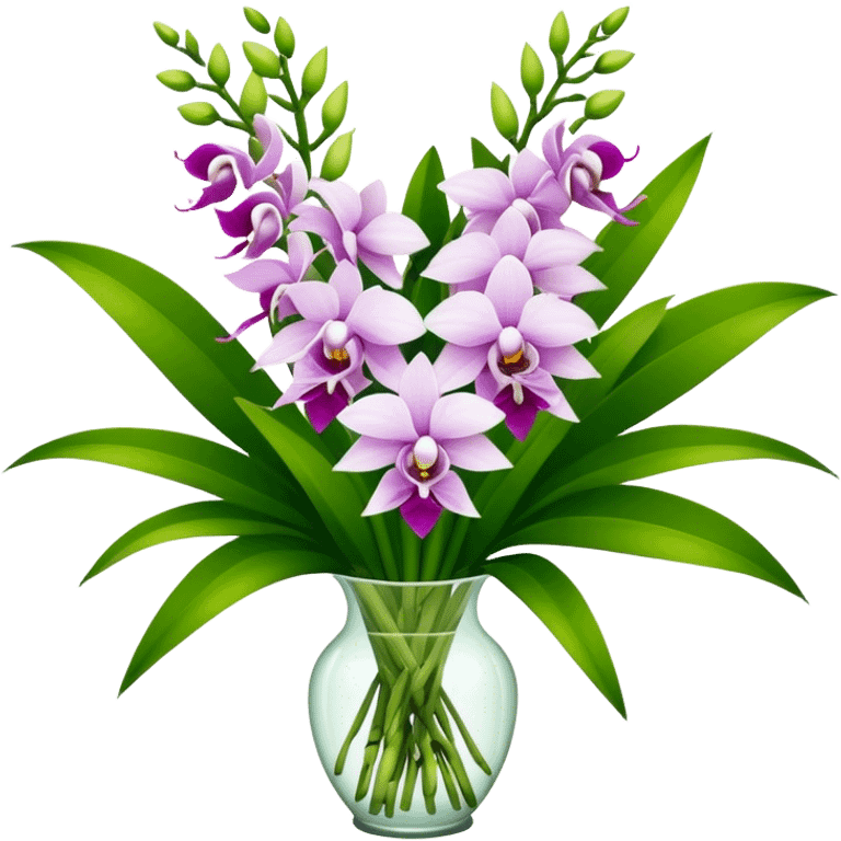 big bouquet Dendrobium Orchid, stem, leaf emoji