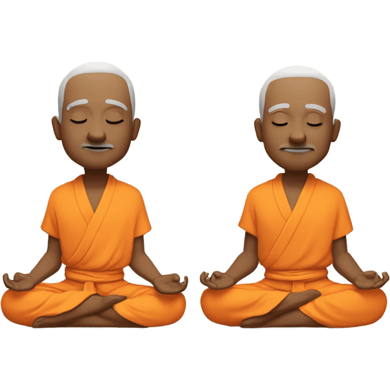 an old yogi with a peaceful and meditative expression. The character should be wearing an orange robe, symbolizing traditional yogic attire. The yogi can be sitting in a lotus position with closed eyes, a gentle smile, and a serene aura. emoji