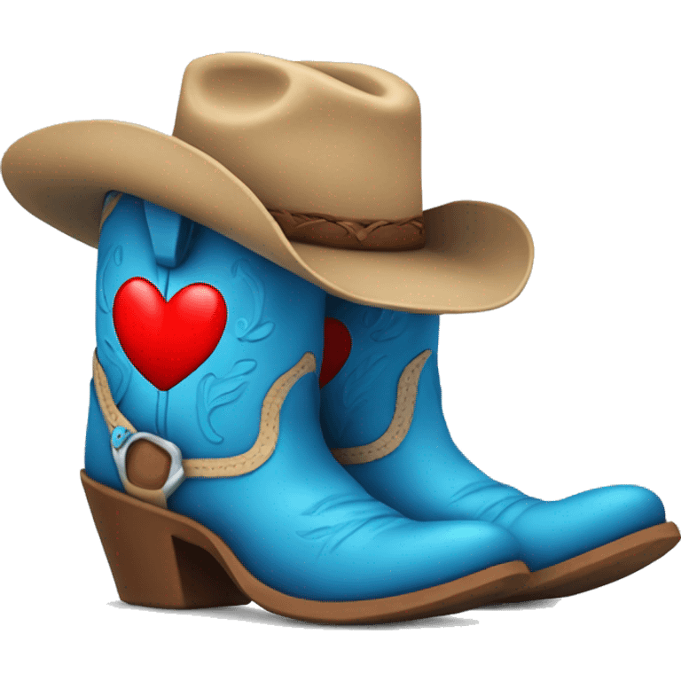 Blue cowboy boots with red love heart on front emoji