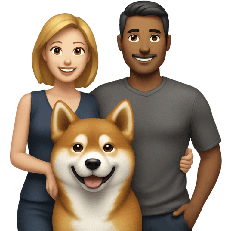 A man and his wife holding their Shiba Inu dog  emoji