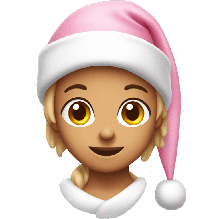 a cute dear with a pastel pink santa hat emoji