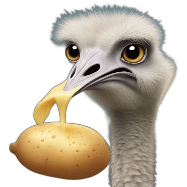 an ostrich eating a potato emoji