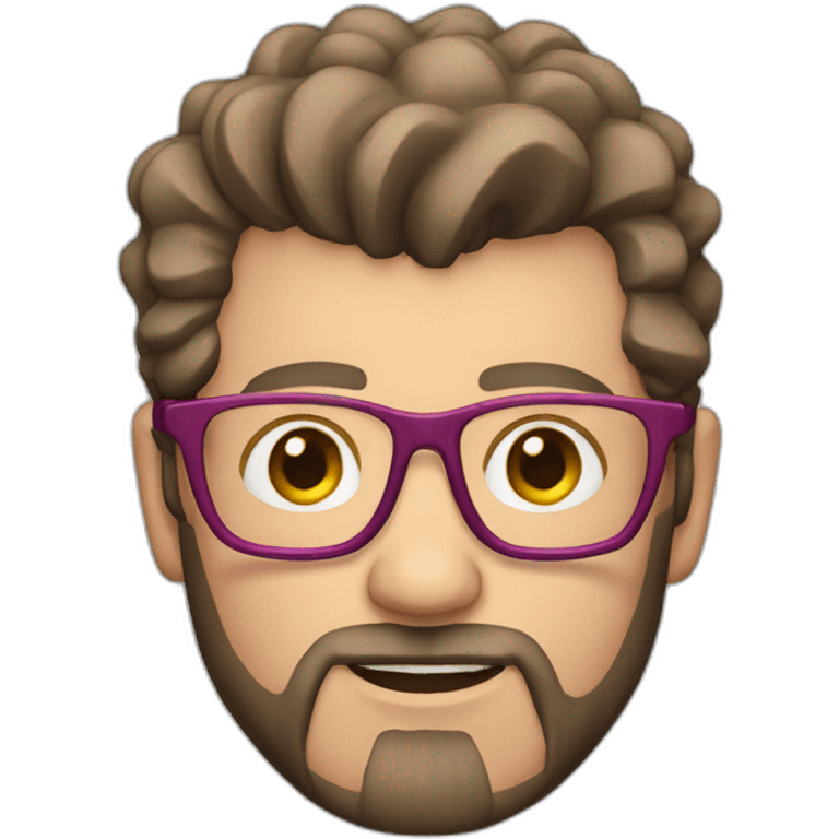 white man with brown beard and pink mohawk haircut and thick glasses wearing a leather coat emoji