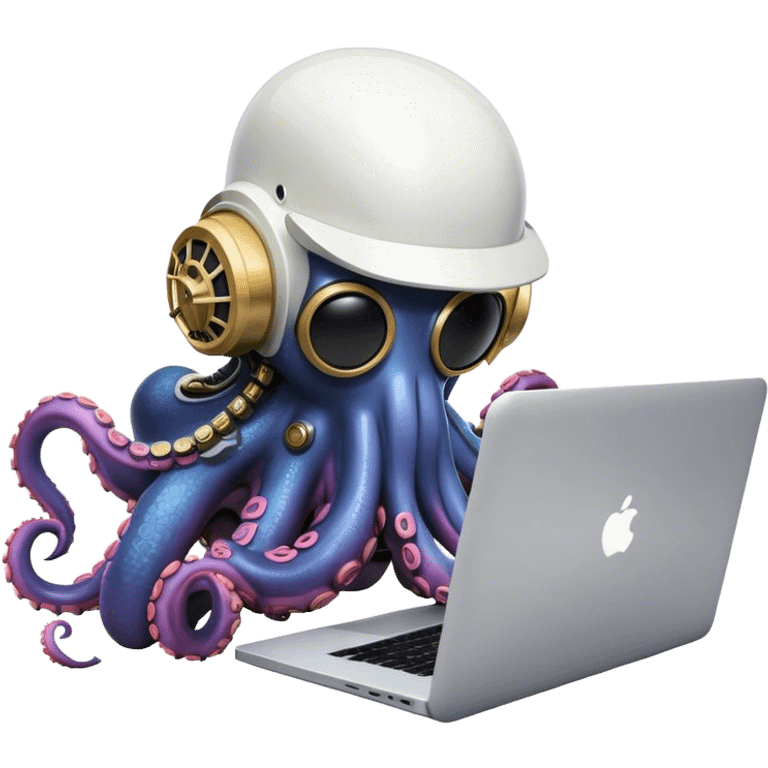 github Octopus wearing a daft punk helmet and writing code on a laptop emoji