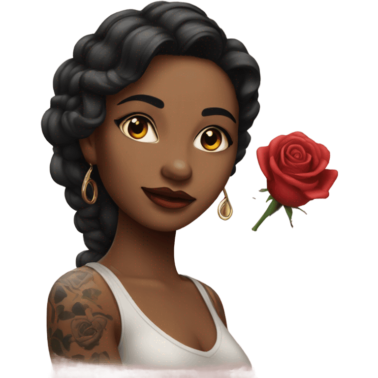 Hyper Realistic beautiful woman with a small rose tattoo emoji