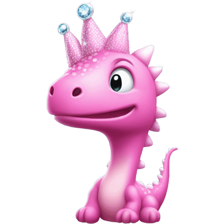 Pink dinosaur dipping you off wearing a crown with sparkles  emoji