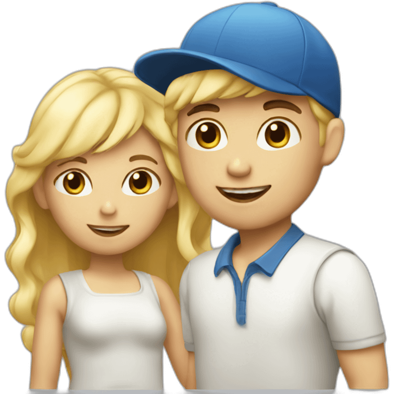 Blond hirl and boy with cap emoji