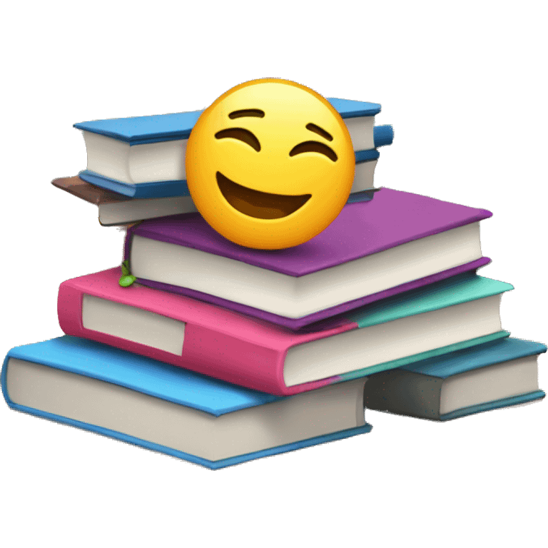 Books stacked and books open on a table in a library emoji