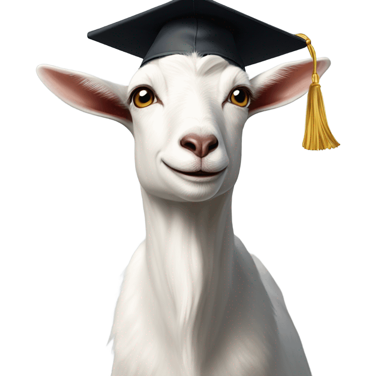 a smart nerdy goat wearing glasses and graduation hat smirking emoji