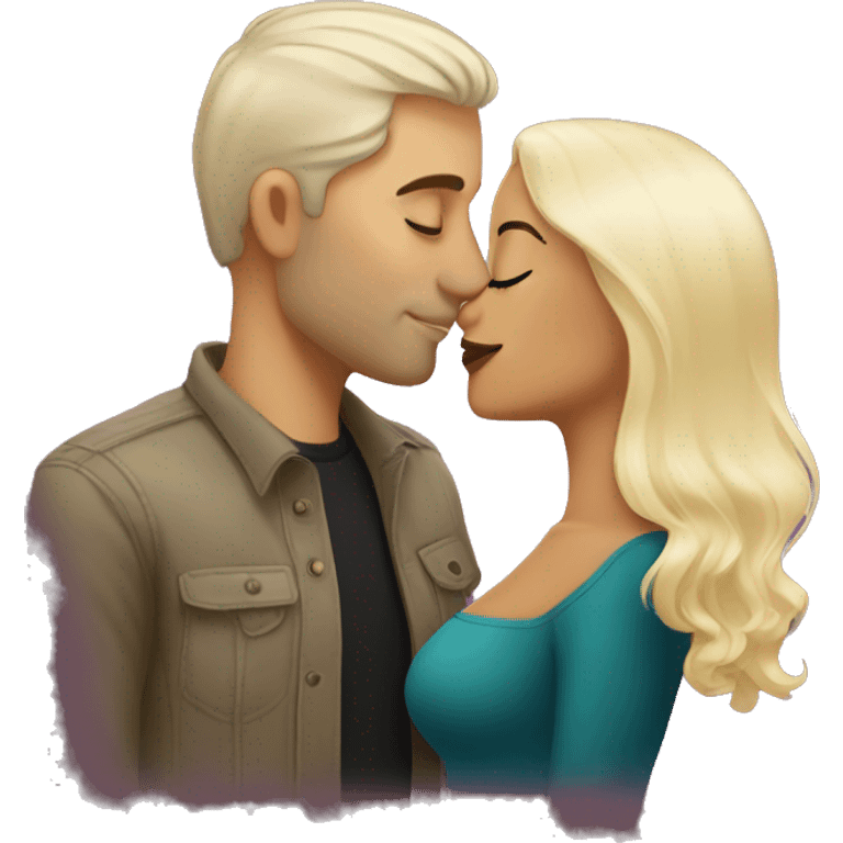 White blonde man, kissing, latina woman dark hair emoji