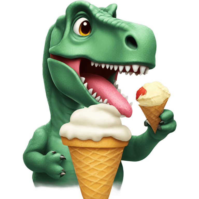 Dinosaur eating an ice cream emoji