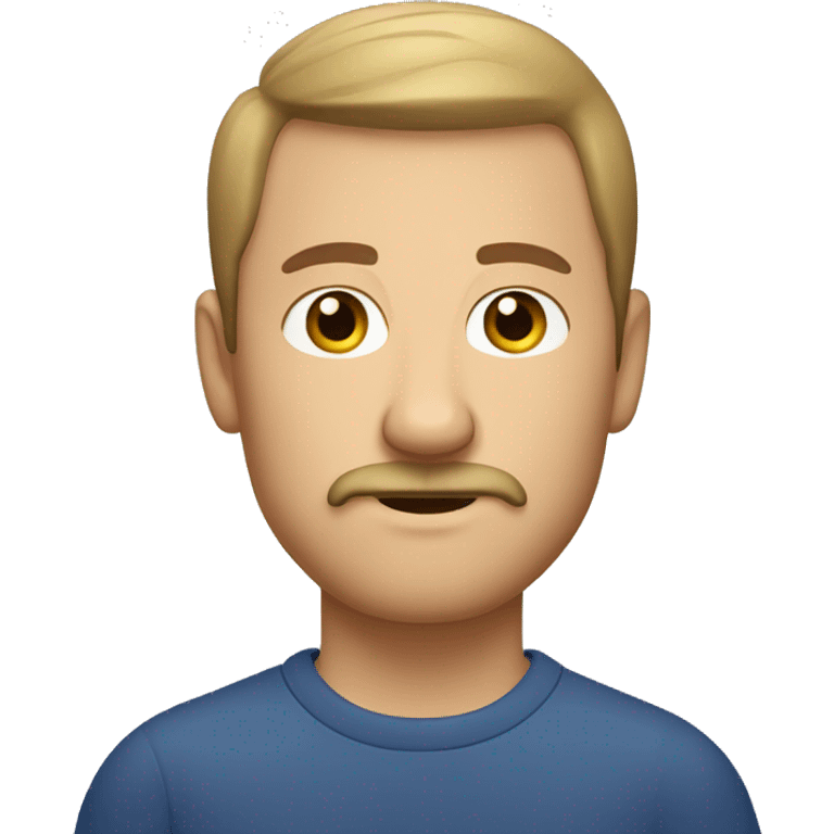 caucasian man with short hair, short beard & misstache and rounded head emoji