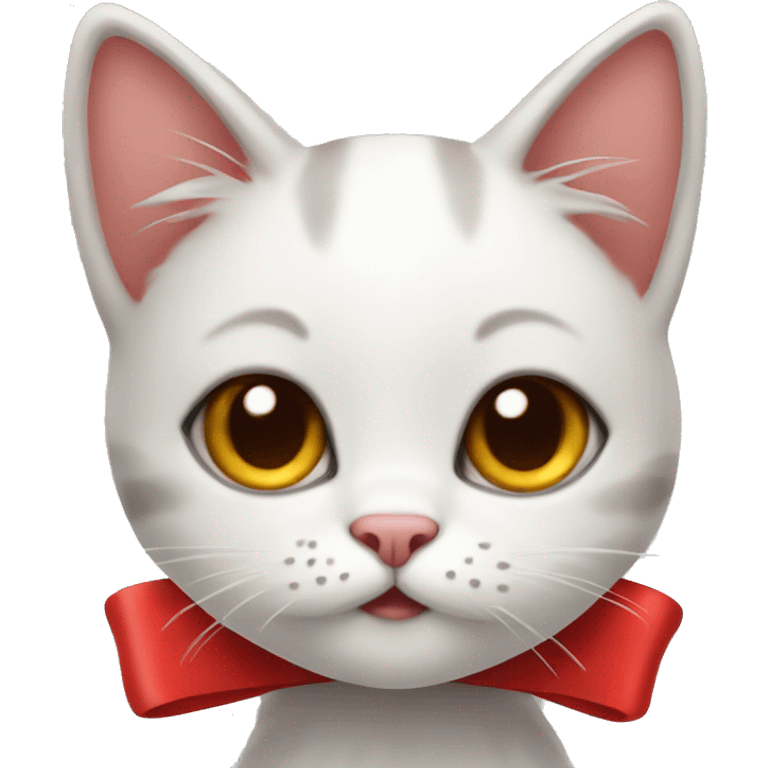 Cute cat with red Bow emoji