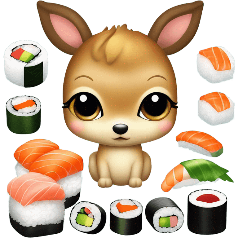 Baby deer with sushi emoji