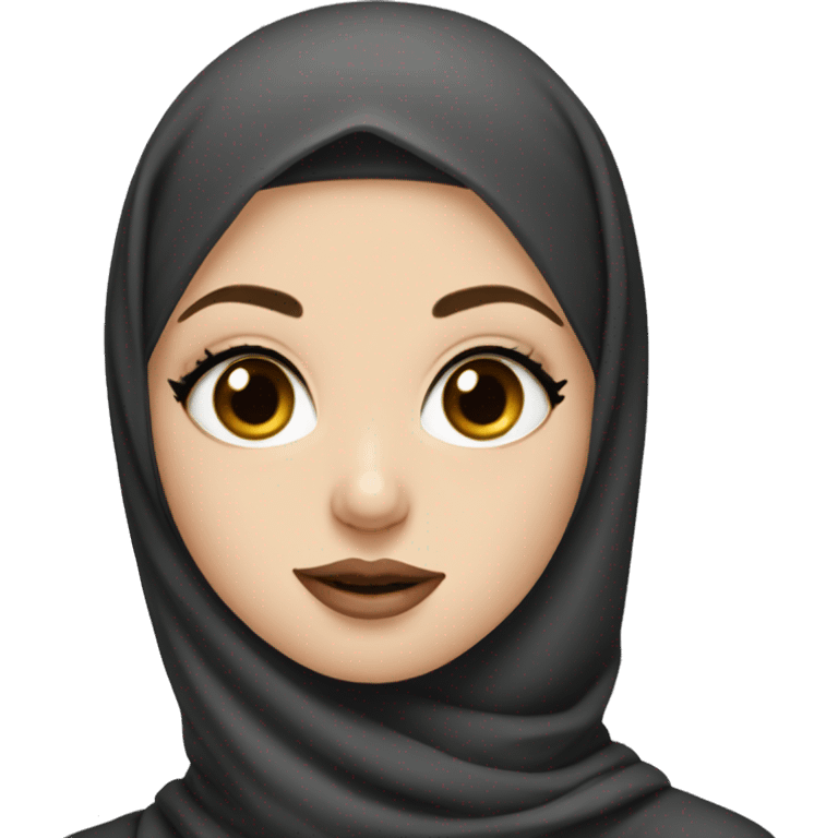 White girl with brown eyes and a black hijab giving a air kiss emoji