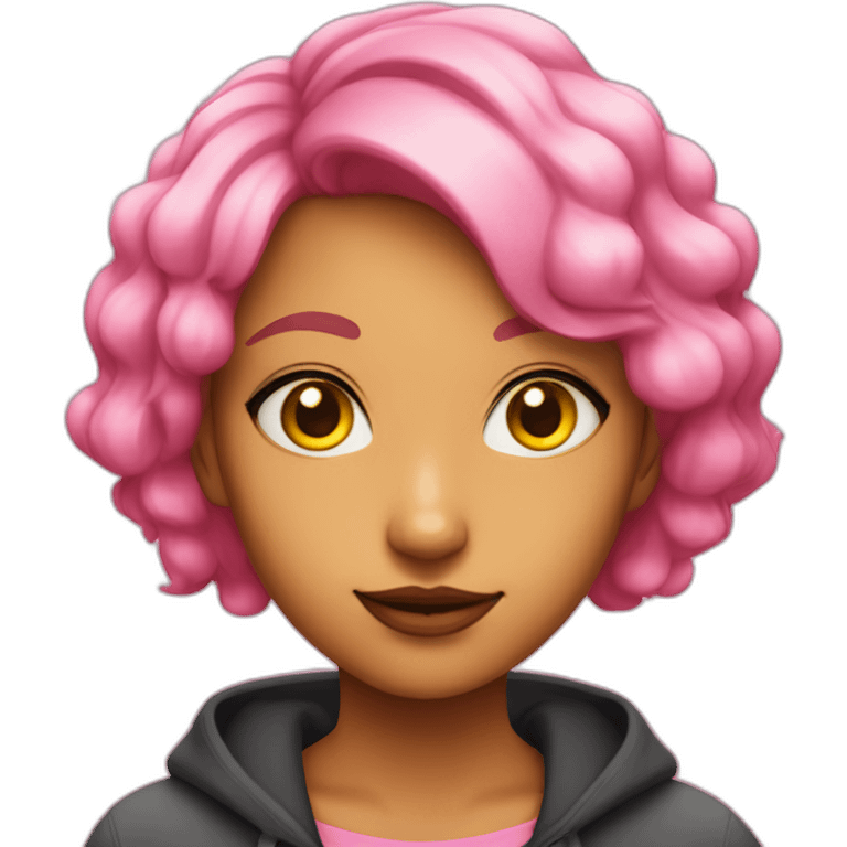 Mina is a teenage girl with bright pink skin, black and yellow eyes, and short pink hair with yellow antennae. emoji