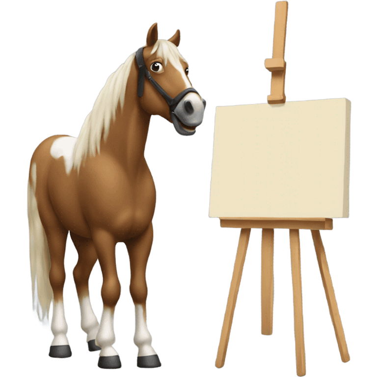 horse standing in front of an easel with a paintbrush in his hoff emoji